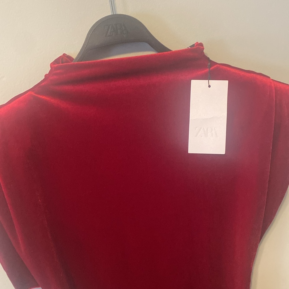 Zara NWT red velvet shoulder pad mini dress 0036/185 - Picture 14 of 14